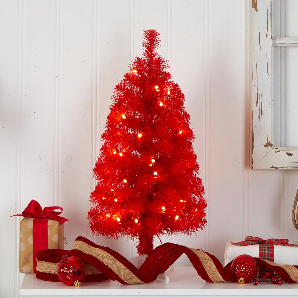 2ft. Red Artificial Christmas Tree with 35 LED Lights and 72 Bendable Branches
