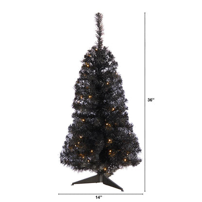 3ft. Black Artificial Christmas Tree with 50 LED Lights and 118 Bendable Branches