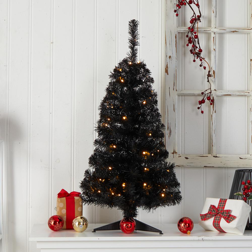 3ft. Black Artificial Christmas Tree with 50 LED Lights and 118 Bendable Branches