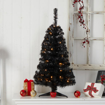 3ft. Black Artificial Christmas Tree with 50 LED Lights and 118 Bendable Branches