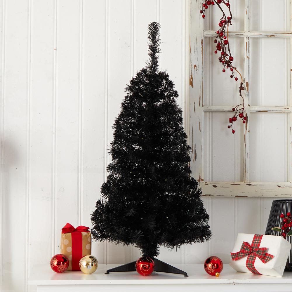 3ft. Black Artificial Christmas Tree with 50 LED Lights and 118 Bendable Branches