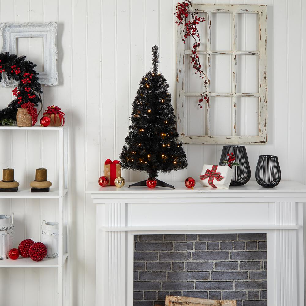 3ft. Black Artificial Christmas Tree with 50 LED Lights and 118 Bendable Branches