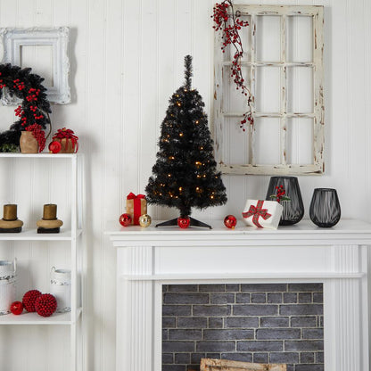 3ft. Black Artificial Christmas Tree with 50 LED Lights and 118 Bendable Branches