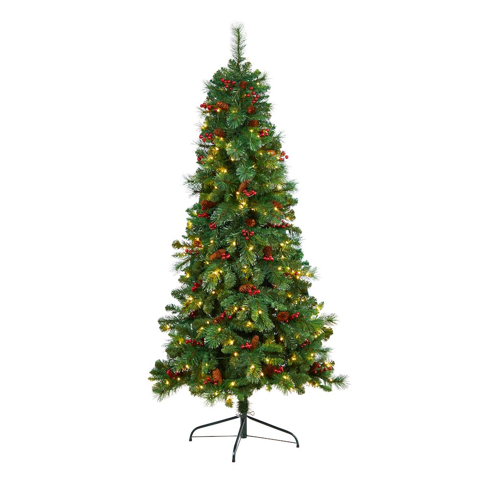 6ft. Flat Back Montreal Mountain Pine Christmas Tree with Pinecones and 150 LEDs