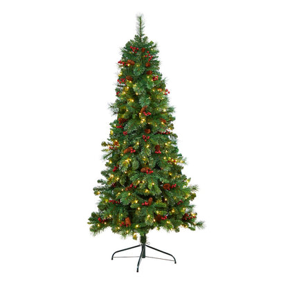 6ft. Flat Back Montreal Mountain Pine Christmas Tree with Pinecones and 150 LEDs