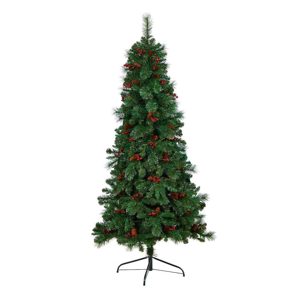 6ft. Flat Back Montreal Mountain Pine Christmas Tree with Pinecones and 150 LEDs