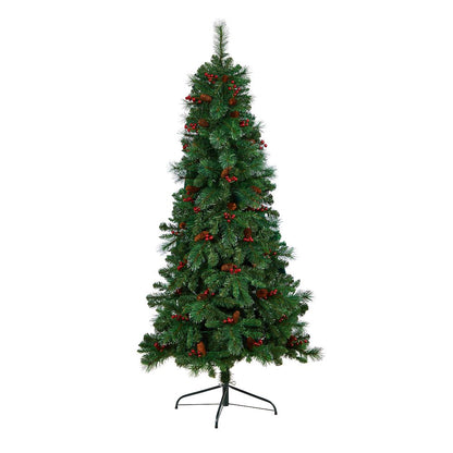 6ft. Flat Back Montreal Mountain Pine Christmas Tree with Pinecones and 150 LEDs