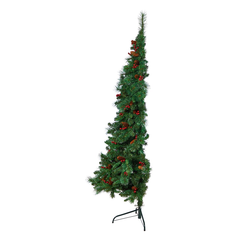 6ft. Flat Back Montreal Mountain Pine Christmas Tree with Pinecones and 150 LEDs