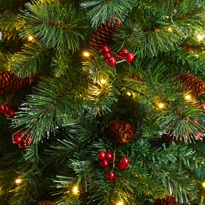 6ft. Flat Back Montreal Mountain Pine Christmas Tree with Pinecones and 150 LEDs