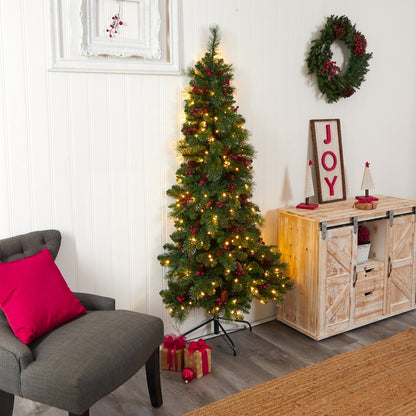 6ft. Flat Back Montreal Mountain Pine Christmas Tree with Pinecones and 150 LEDs
