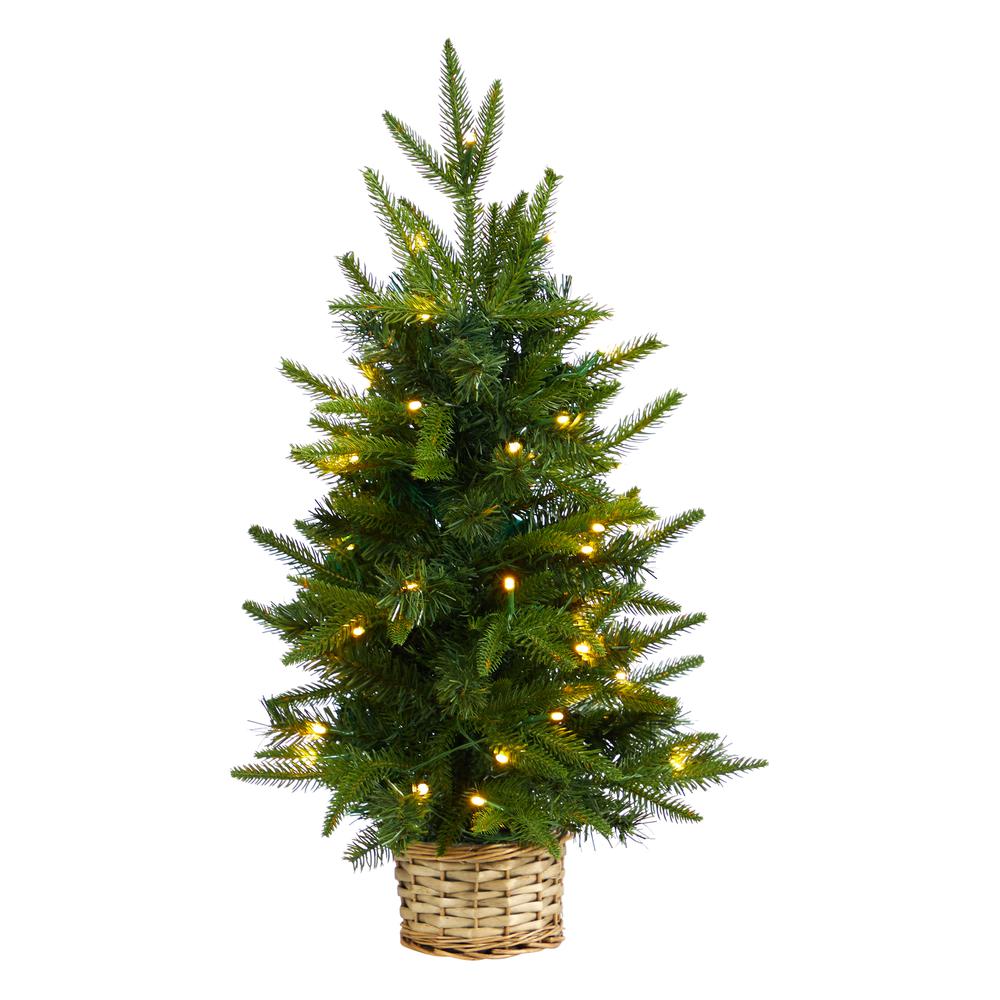 2ft. Artificial Christmas Tree with 35 Clear LED Lights in Decorative Basket