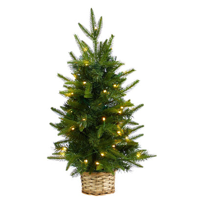 2ft. Artificial Christmas Tree with 35 Clear LED Lights in Decorative Basket