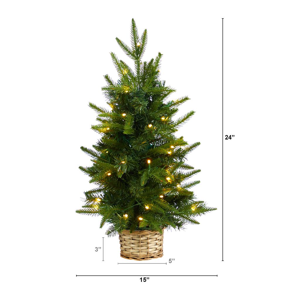 2ft. Artificial Christmas Tree with 35 Clear LED Lights in Decorative Basket