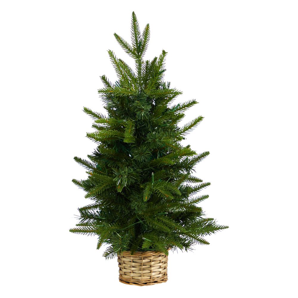 2ft. Artificial Christmas Tree with 35 Clear LED Lights in Decorative Basket