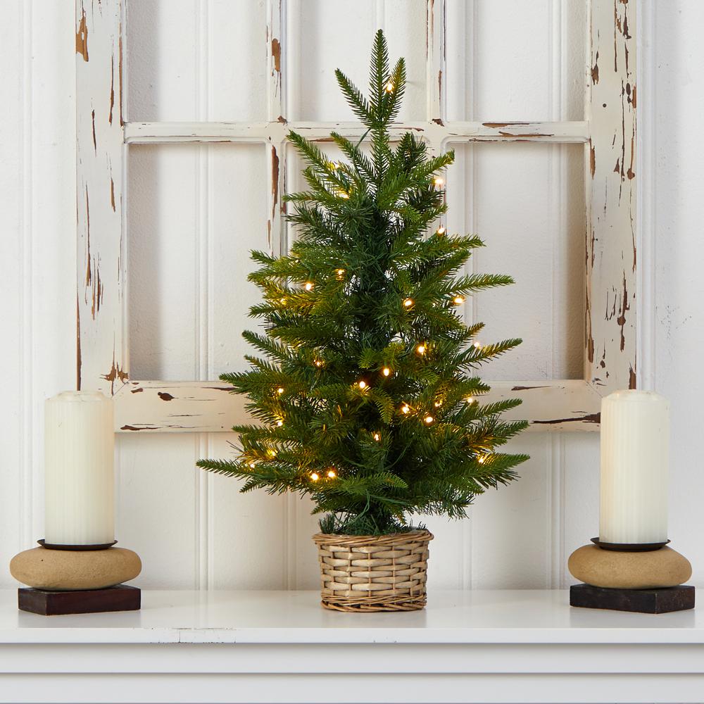 2ft. Artificial Christmas Tree with 35 Clear LED Lights in Decorative Basket
