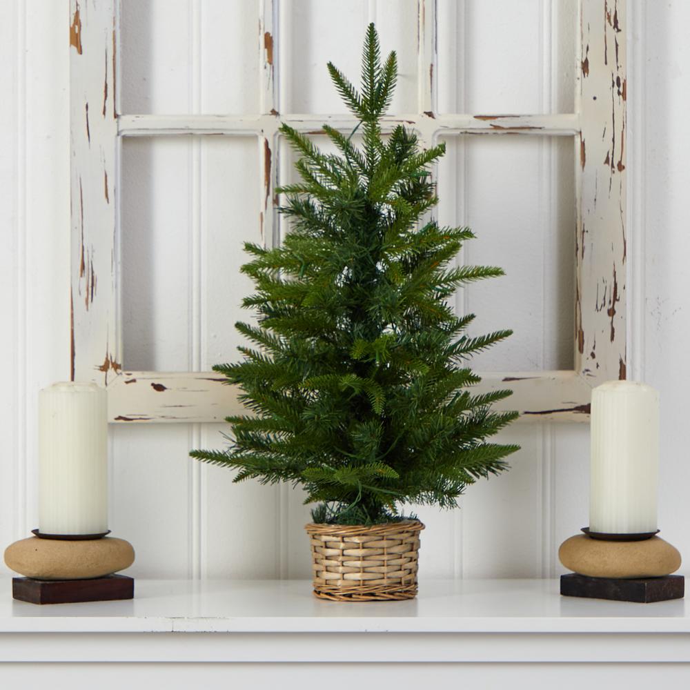 2ft. Artificial Christmas Tree with 35 Clear LED Lights in Decorative Basket
