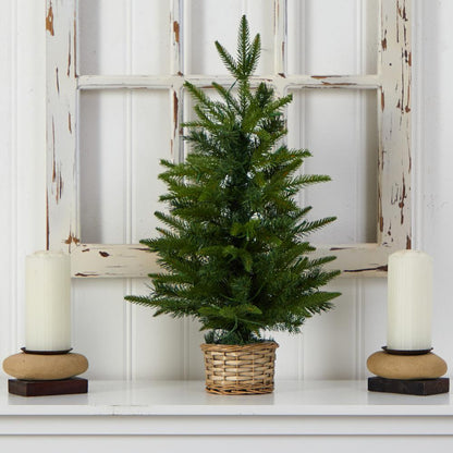 2ft. Artificial Christmas Tree with 35 Clear LED Lights in Decorative Basket