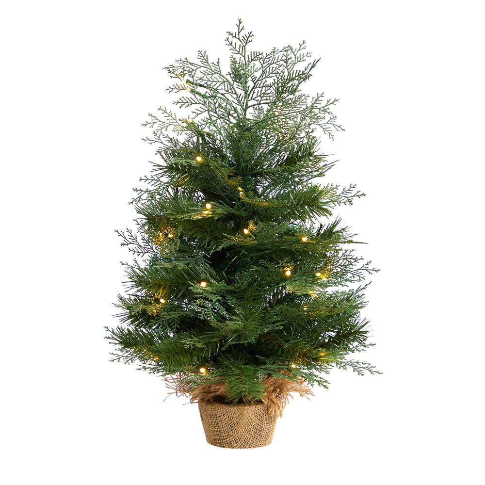 2ft. Artificial Christmas Tree in Burlap Base with 35 Warm White LED Lights