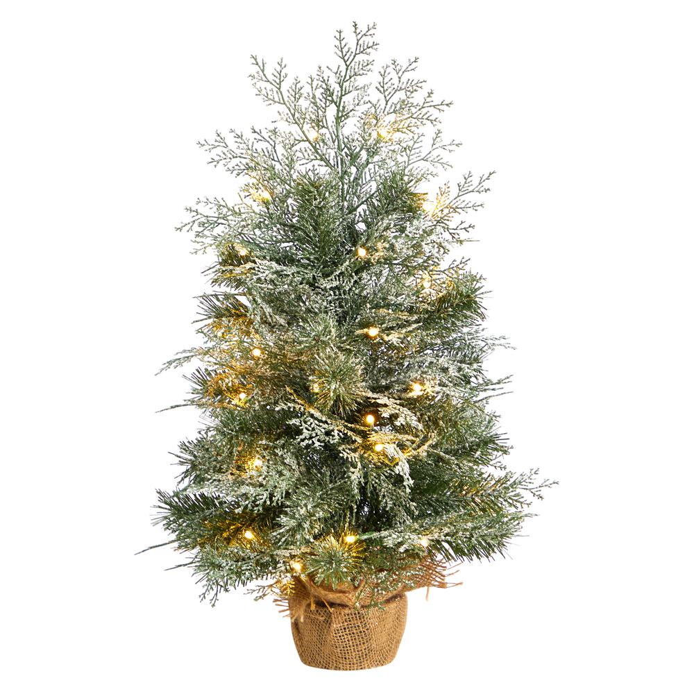 2ft. Winter Frosted Artificial Christmas Tree with 35 LED Lights in Burlap Base