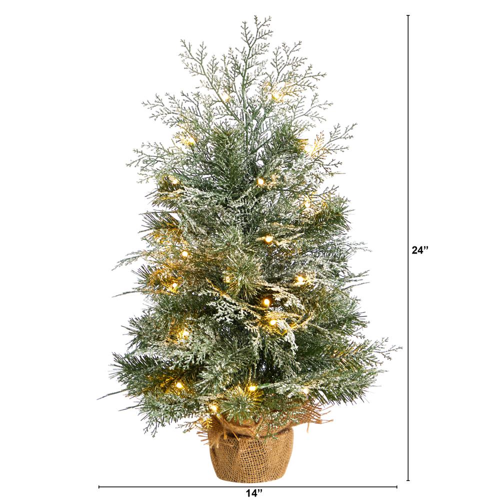 2ft. Winter Frosted Artificial Christmas Tree with 35 LED Lights in Burlap Base