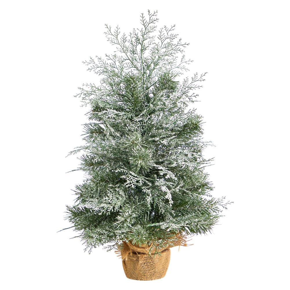 2ft. Winter Frosted Artificial Christmas Tree with 35 LED Lights in Burlap Base