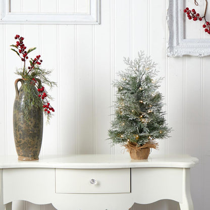 2ft. Winter Frosted Artificial Christmas Tree with 35 LED Lights in Burlap Base