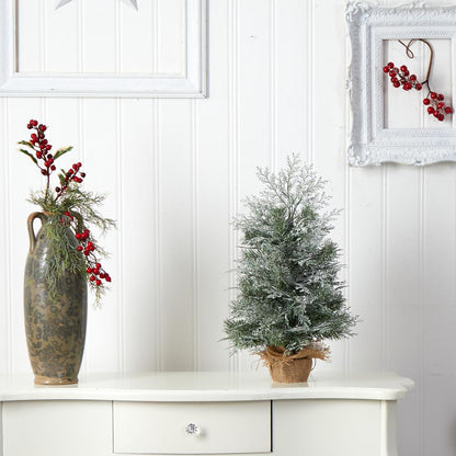 2ft. Winter Frosted Artificial Christmas Tree with 35 LED Lights in Burlap Base