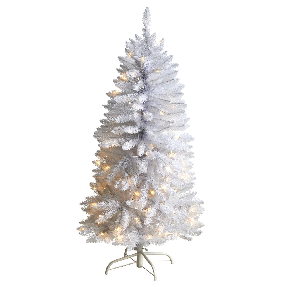 4ft. Slim White Artificial Christmas Tree with 100 Warm White LED Lights and 293 Bendable Branches