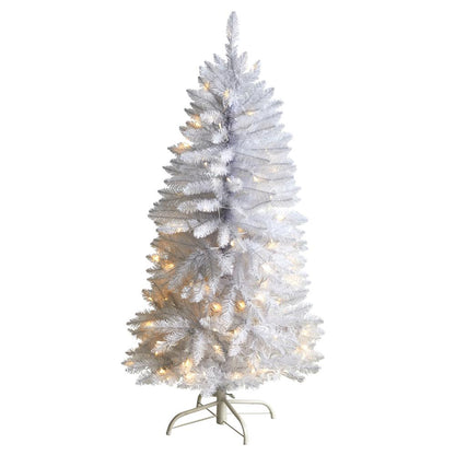 4ft. Slim White Artificial Christmas Tree with 100 Warm White LED Lights and 293 Bendable Branches