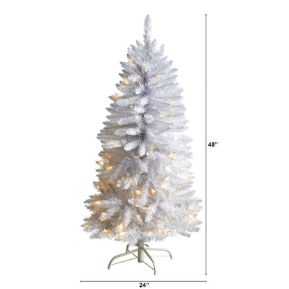 4ft. Slim White Artificial Christmas Tree with 100 Warm White LED Lights and 293 Bendable Branches