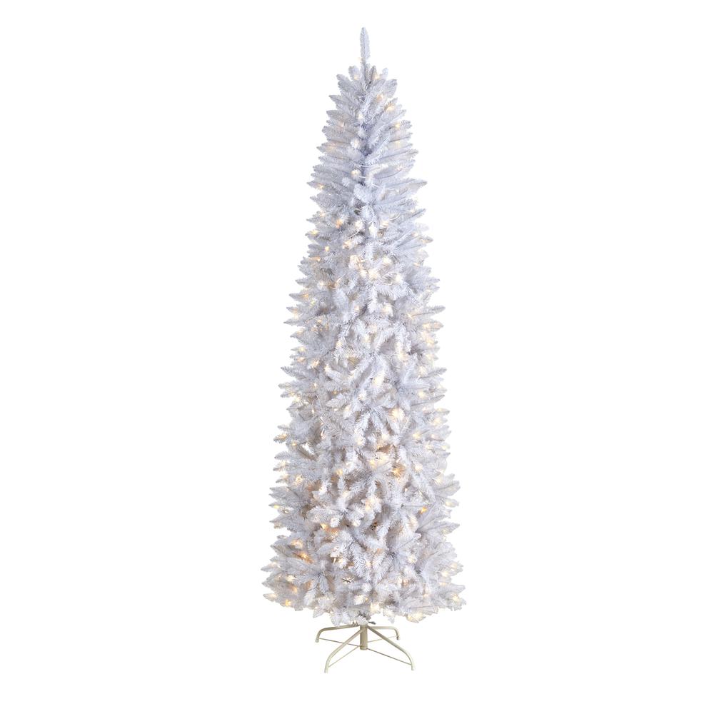 8ft. Slim White Artificial Christmas Tree with 400 Warm White LED Lights and 1348 Bendable Branches
