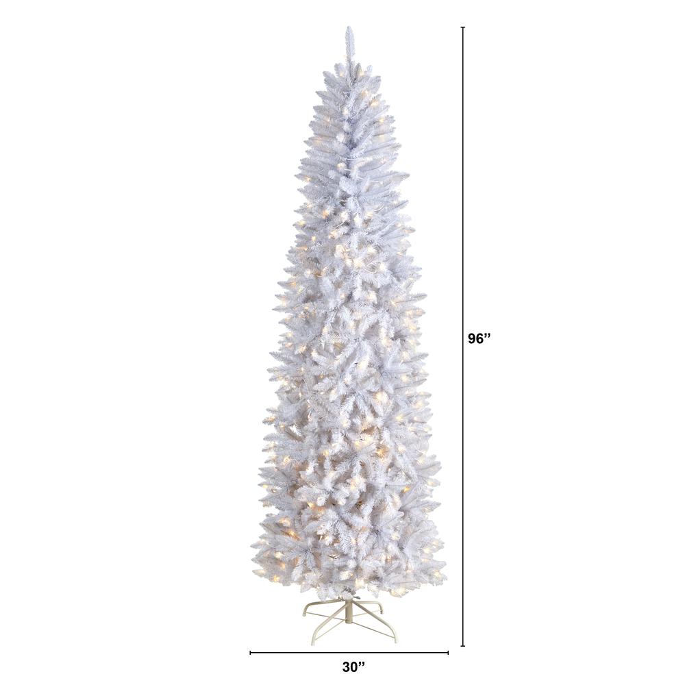 8ft. Slim White Artificial Christmas Tree with 400 Warm White LED Lights and 1348 Bendable Branches