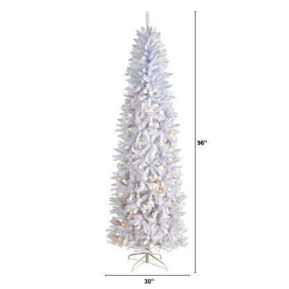 8ft. Slim White Artificial Christmas Tree with 400 Warm White LED Lights and 1348 Bendable Branches