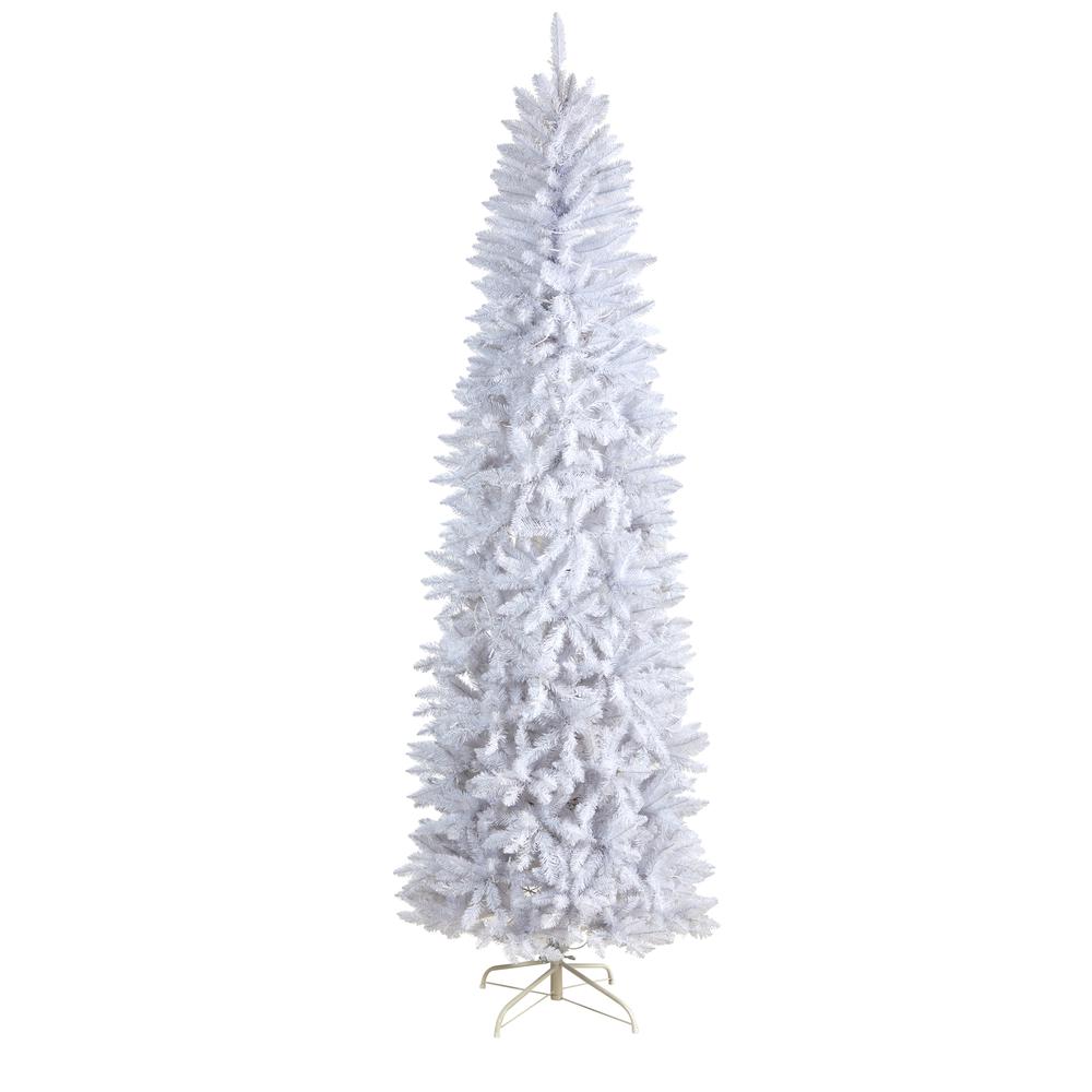 8ft. Slim White Artificial Christmas Tree with 400 Warm White LED Lights and 1348 Bendable Branches