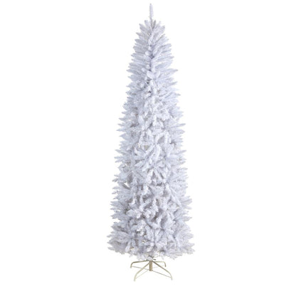 8ft. Slim White Artificial Christmas Tree with 400 Warm White LED Lights and 1348 Bendable Branches