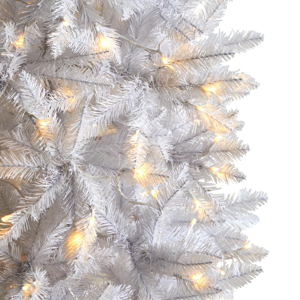 8ft. Slim White Artificial Christmas Tree with 400 Warm White LED Lights and 1348 Bendable Branches