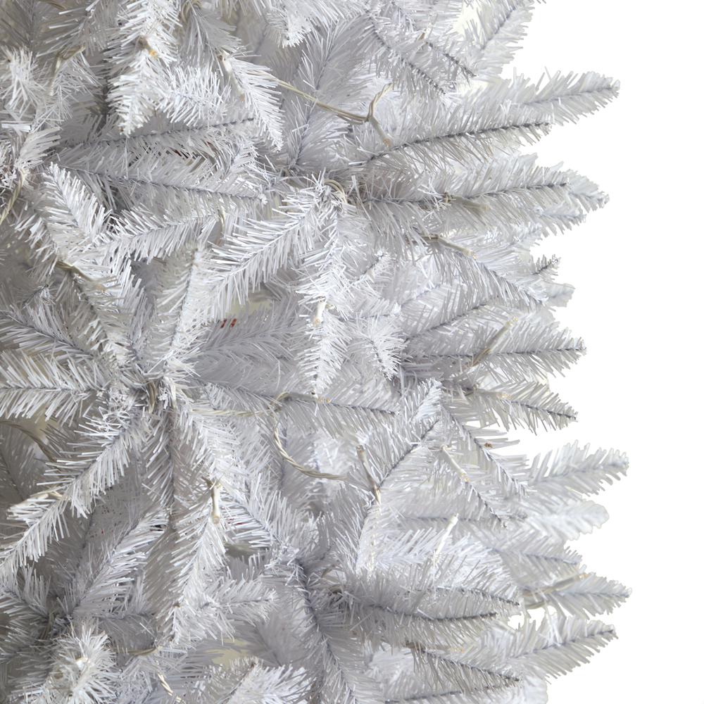 8ft. Slim White Artificial Christmas Tree with 400 Warm White LED Lights and 1348 Bendable Branches