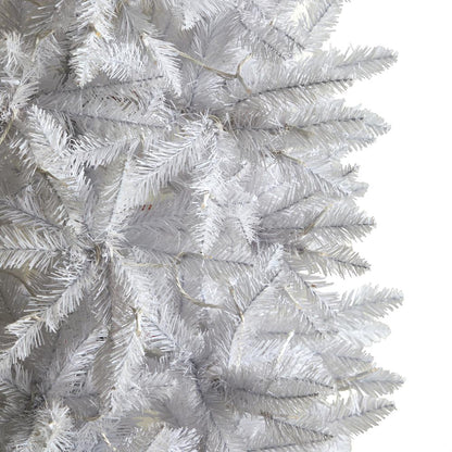 8ft. Slim White Artificial Christmas Tree with 400 Warm White LED Lights and 1348 Bendable Branches