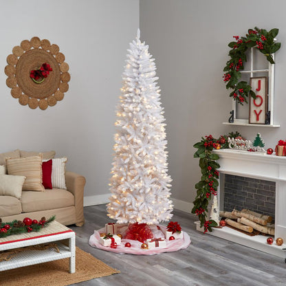 8ft. Slim White Artificial Christmas Tree with 400 Warm White LED Lights and 1348 Bendable Branches