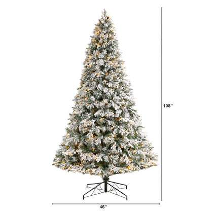 9ft. Flocked Vermont Mixed Pine Artificial Christmas Tree with 650 LED Lights