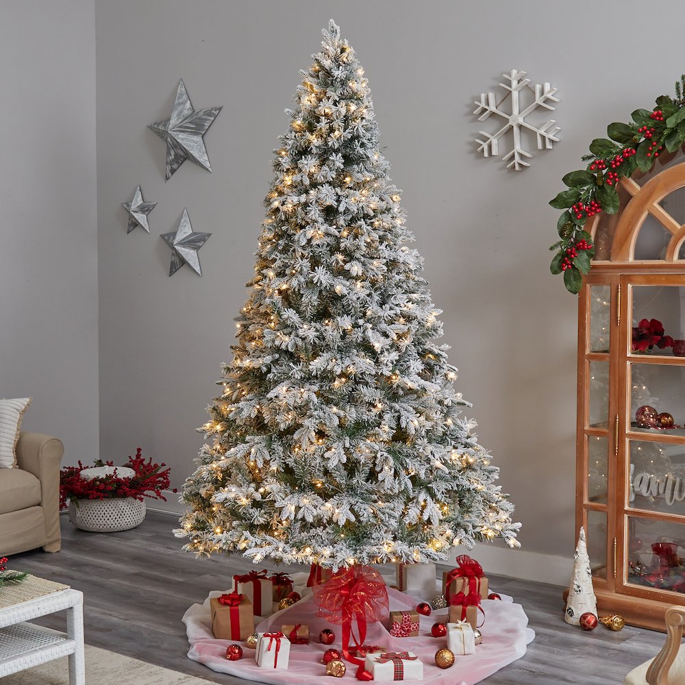 9ft. Flocked Vermont Mixed Pine Artificial Christmas Tree with 650 LED Lights