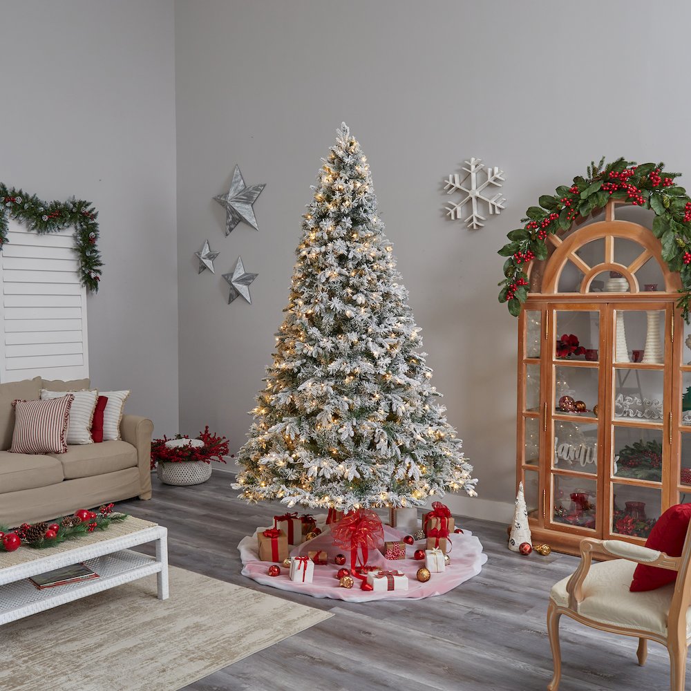 9ft. Flocked Vermont Mixed Pine Artificial Christmas Tree with 650 LED Lights