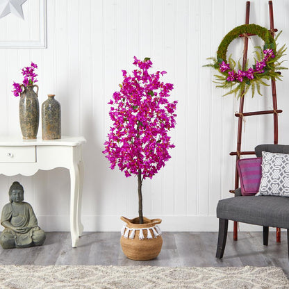 5ft. Artificial Bougainvillea Tree with Handmade Jute
