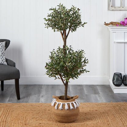 4.5ft. Artificial Olive Double Topiary & 5ft. Artificial Bougainvillea Tree