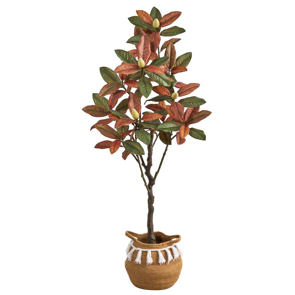 5ft. Artificial Fall Magnolia Tree with Handmade Jute & Cotton Basket