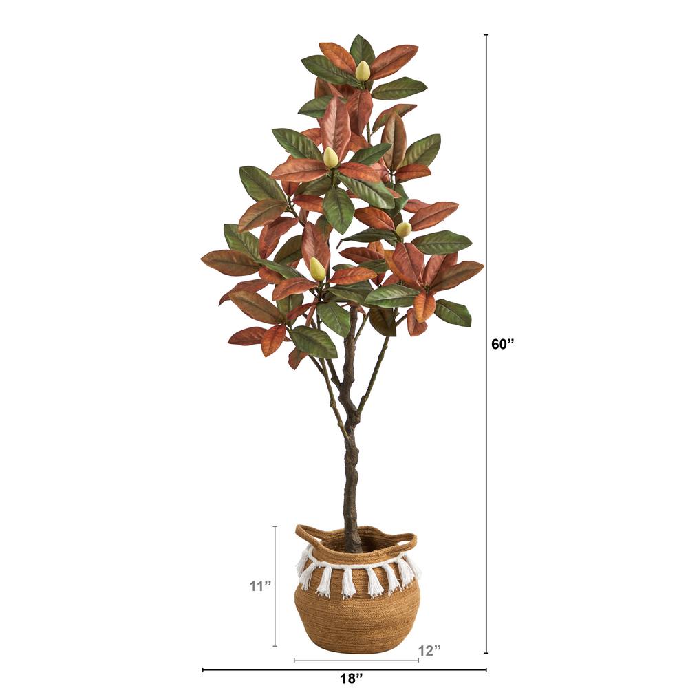 5ft. Artificial Fall Magnolia Tree with Handmade Jute & Cotton Basket