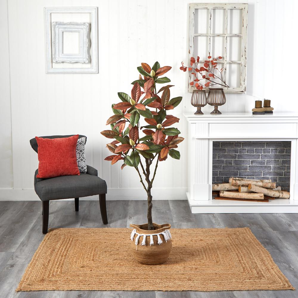 5ft. Artificial Fall Magnolia Tree with Handmade Jute & Cotton Basket