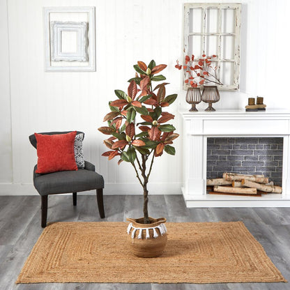 5ft. Artificial Fall Magnolia Tree with Handmade Jute & Cotton Basket