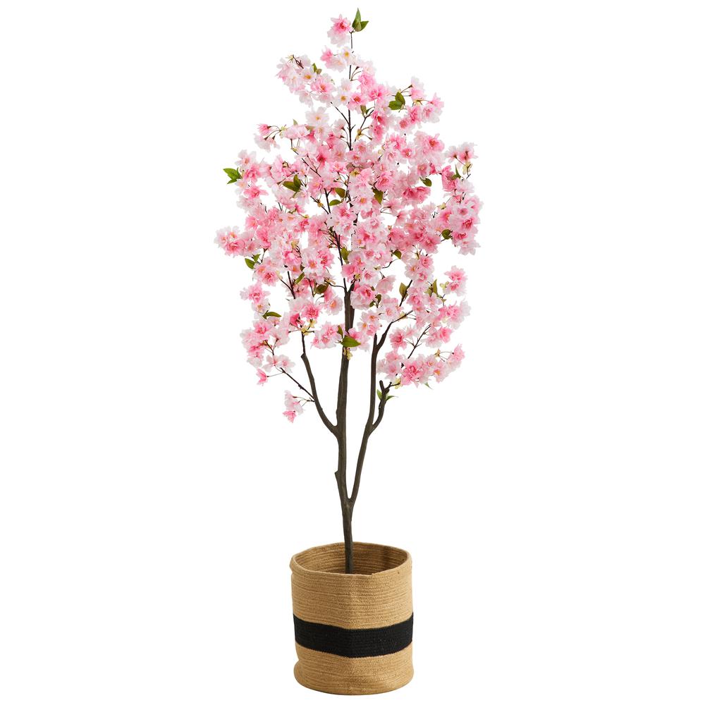 6ft. Artificial Cherry Blossom Tree with Handmade Jute & Cotton Basket