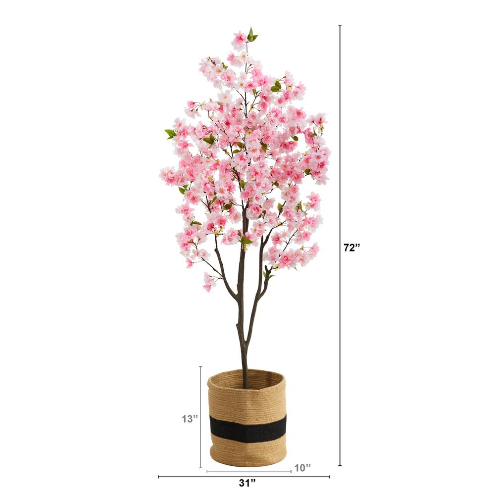 6ft. Artificial Cherry Blossom Tree with Handmade Jute & Cotton Basket